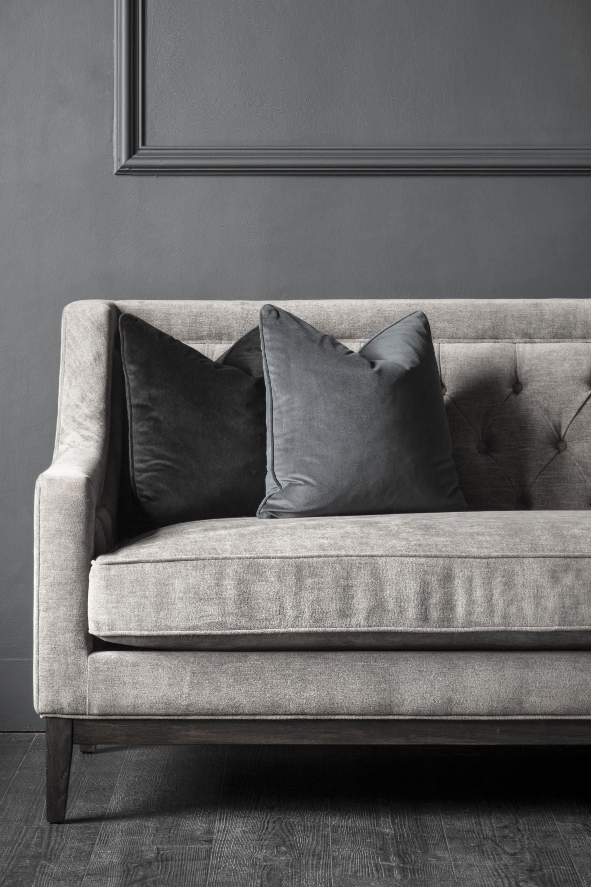 Theodore Buttoned Sofa in Warm Grey Fabric | 3 Seater